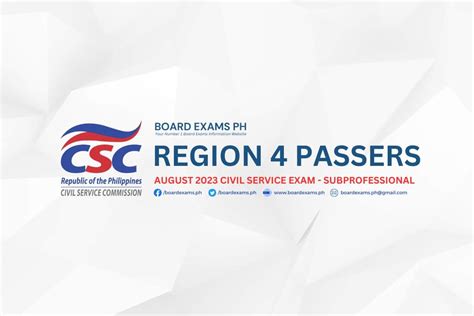 Region 4 Passers SubProfessional: August 2023 civil service .
